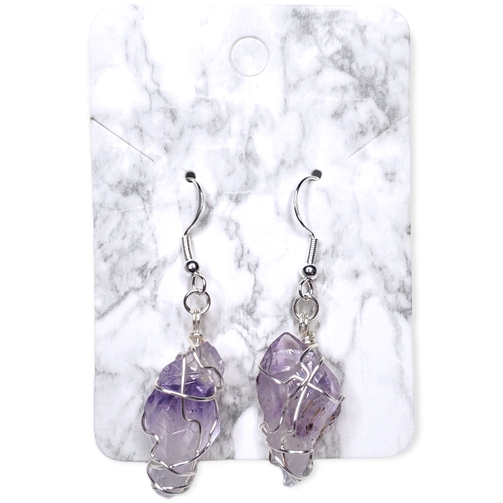 🌟2 for $30 - Natural Raw Amethyst Earrings - 925 SS